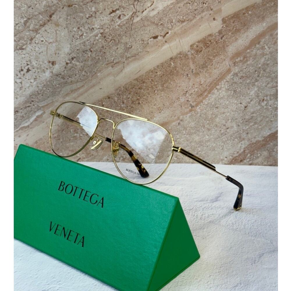 NEW Bottega Veneta BV1340OK Gold Aviator Eyeglasses Frames